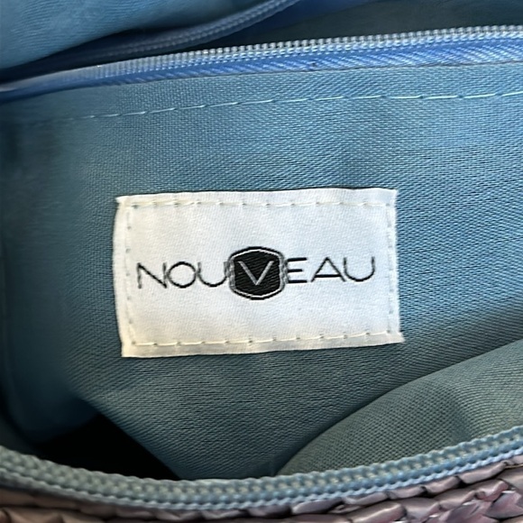 Beaded straw handbag with colorful accents. Purple and blue nouveau crossbody - Picture 7 of 13